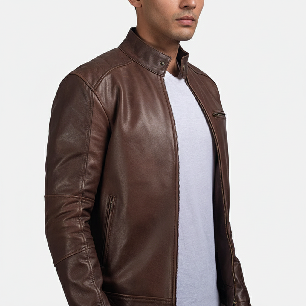 Brown Leather Biker Jacket