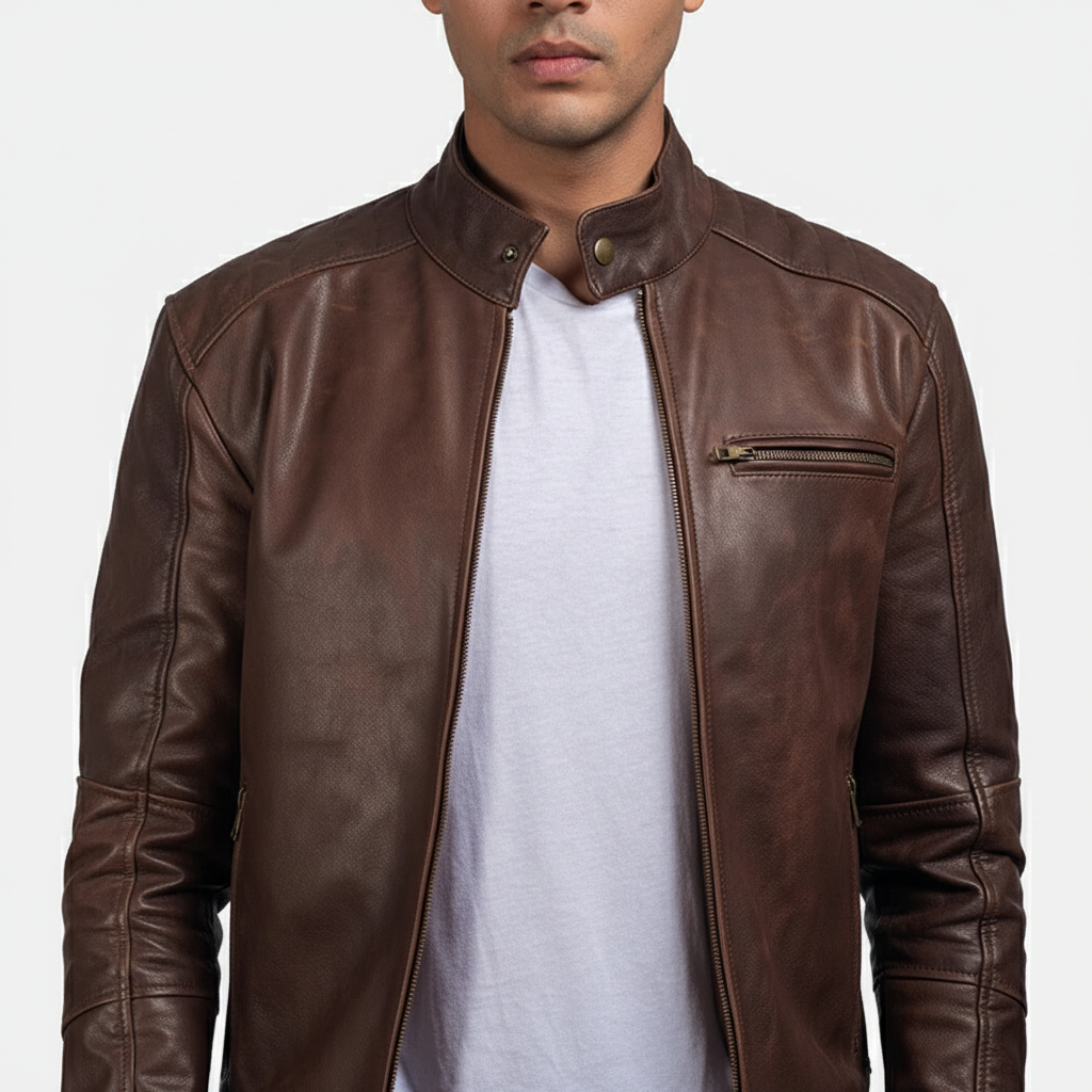 Brown Leather Biker Jacket