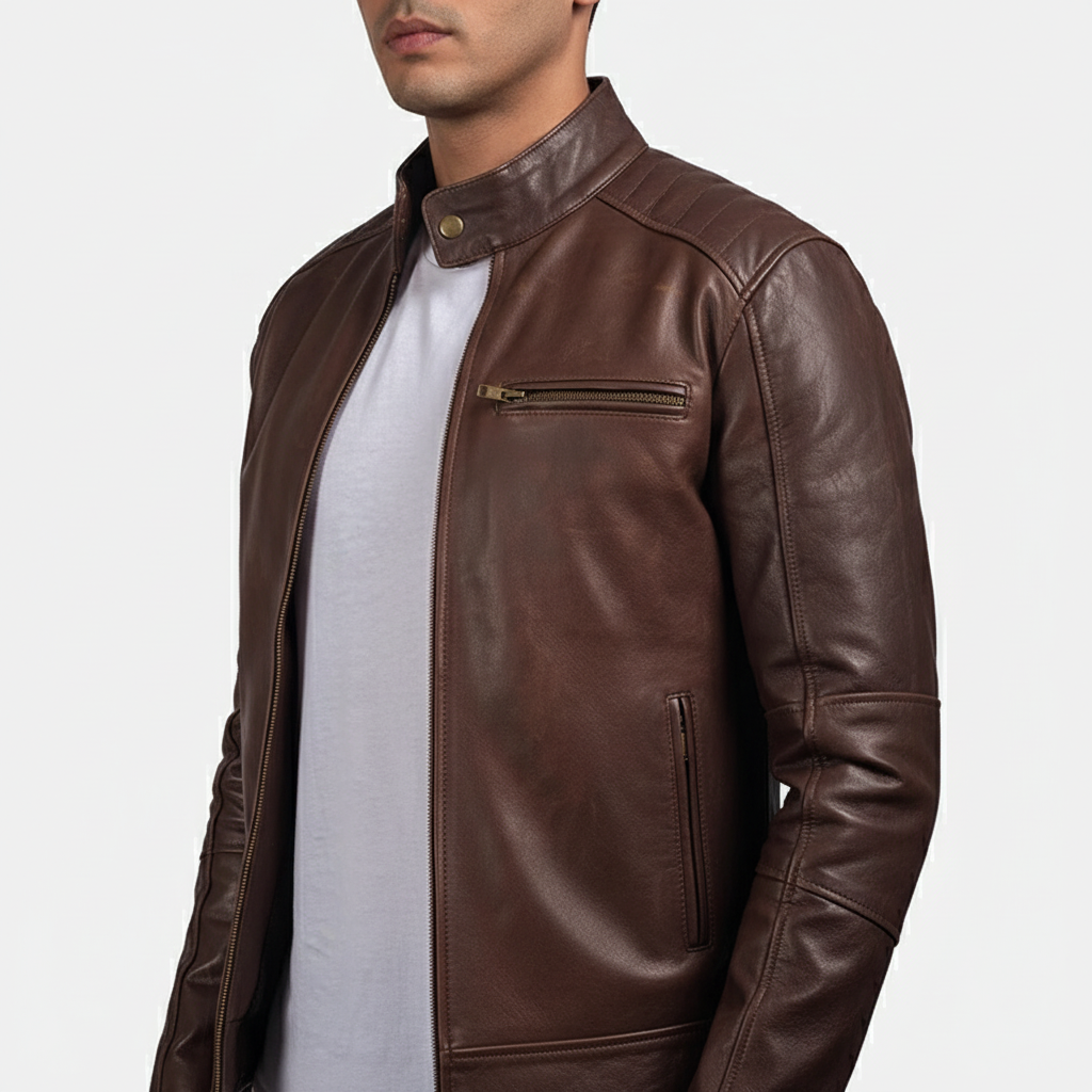 Brown Leather Biker Jacket