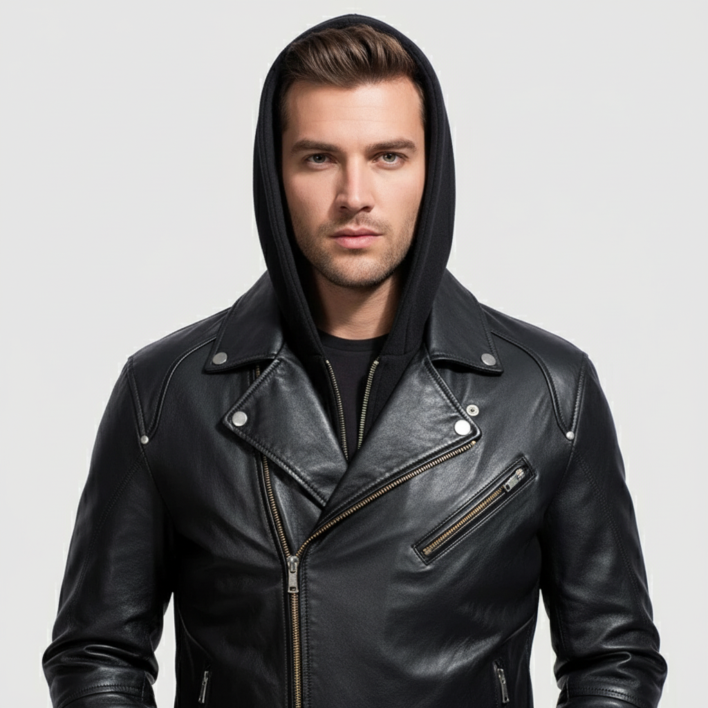Highschool Black Hooded Leather Jacket