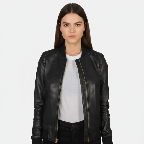 Bliss Black Leather Bomber Jacket