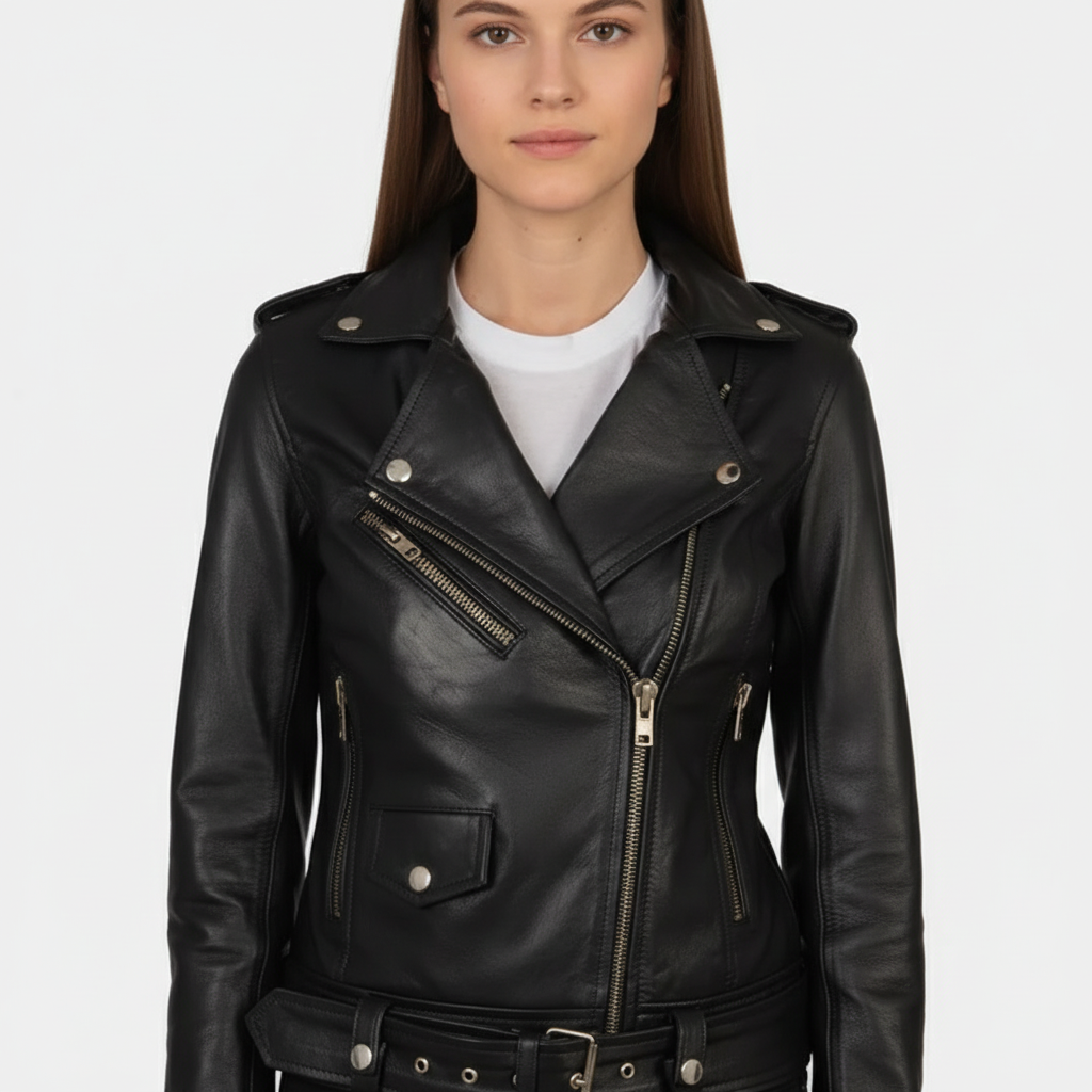 Alison Black Leather Biker Jacket