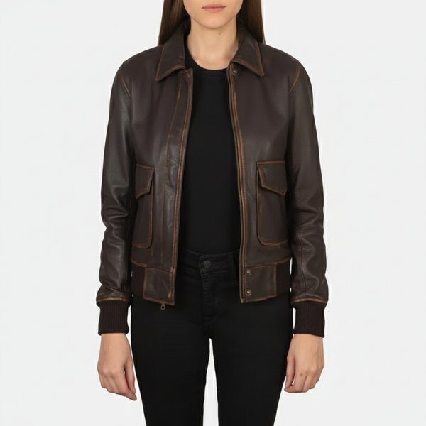 Vesta A-2 Brown Leather Bomber Jacket