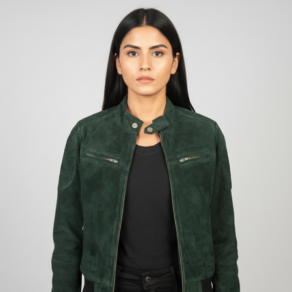 Zeena Green Suede Bomber Jacket