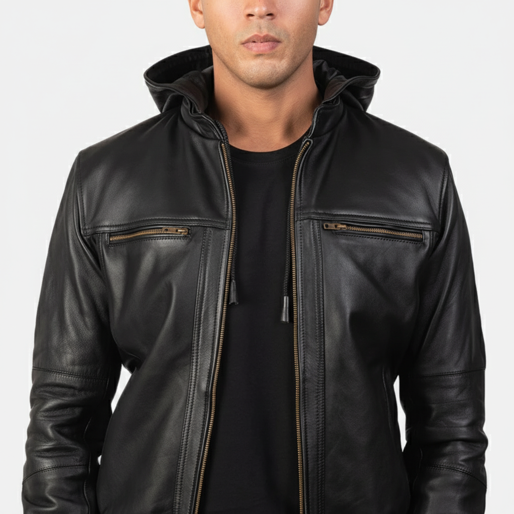 Bouncer Biz Black Leather Bomber Jackets