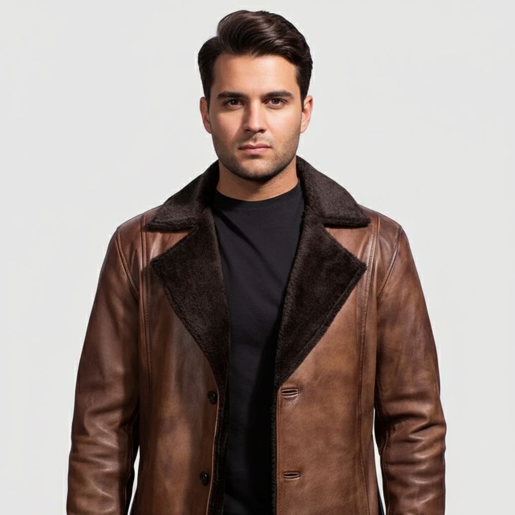 Cinnamon Distressed Leather Fur Coat