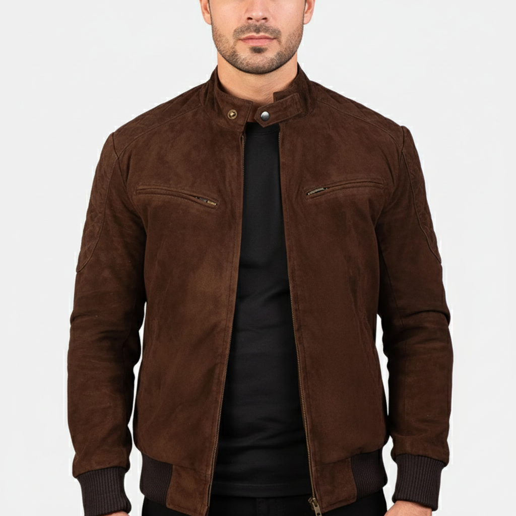 Sven Mocha Suede Bomber Jacket