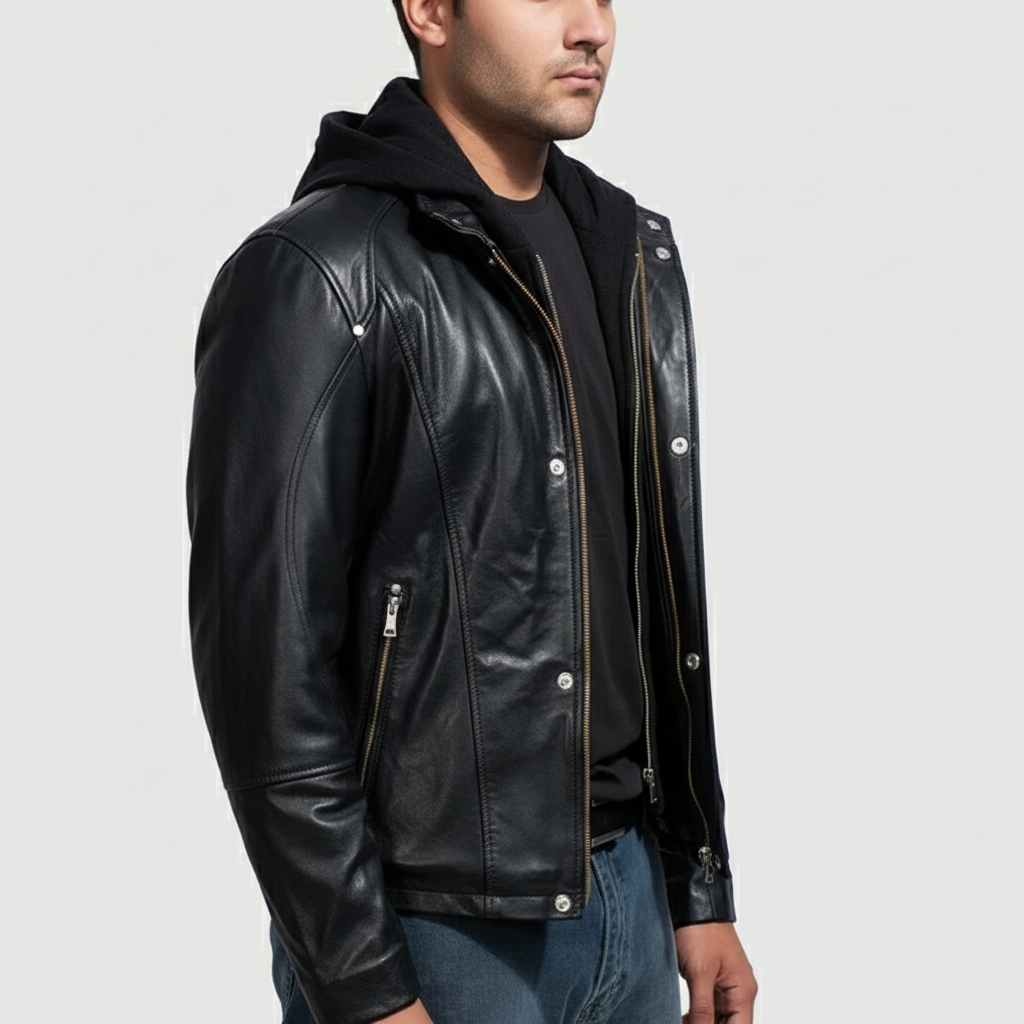 Highschool Black Hooded Leather Jacket