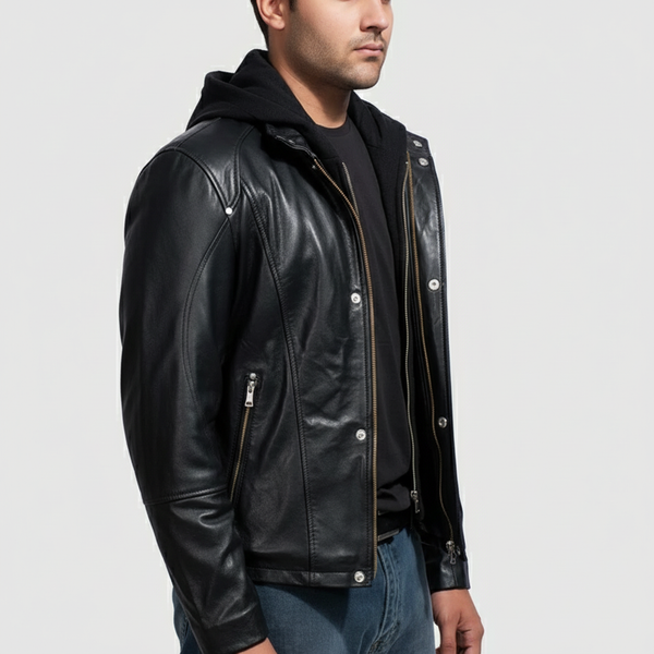 Highschool Black Hooded Leather Jacket