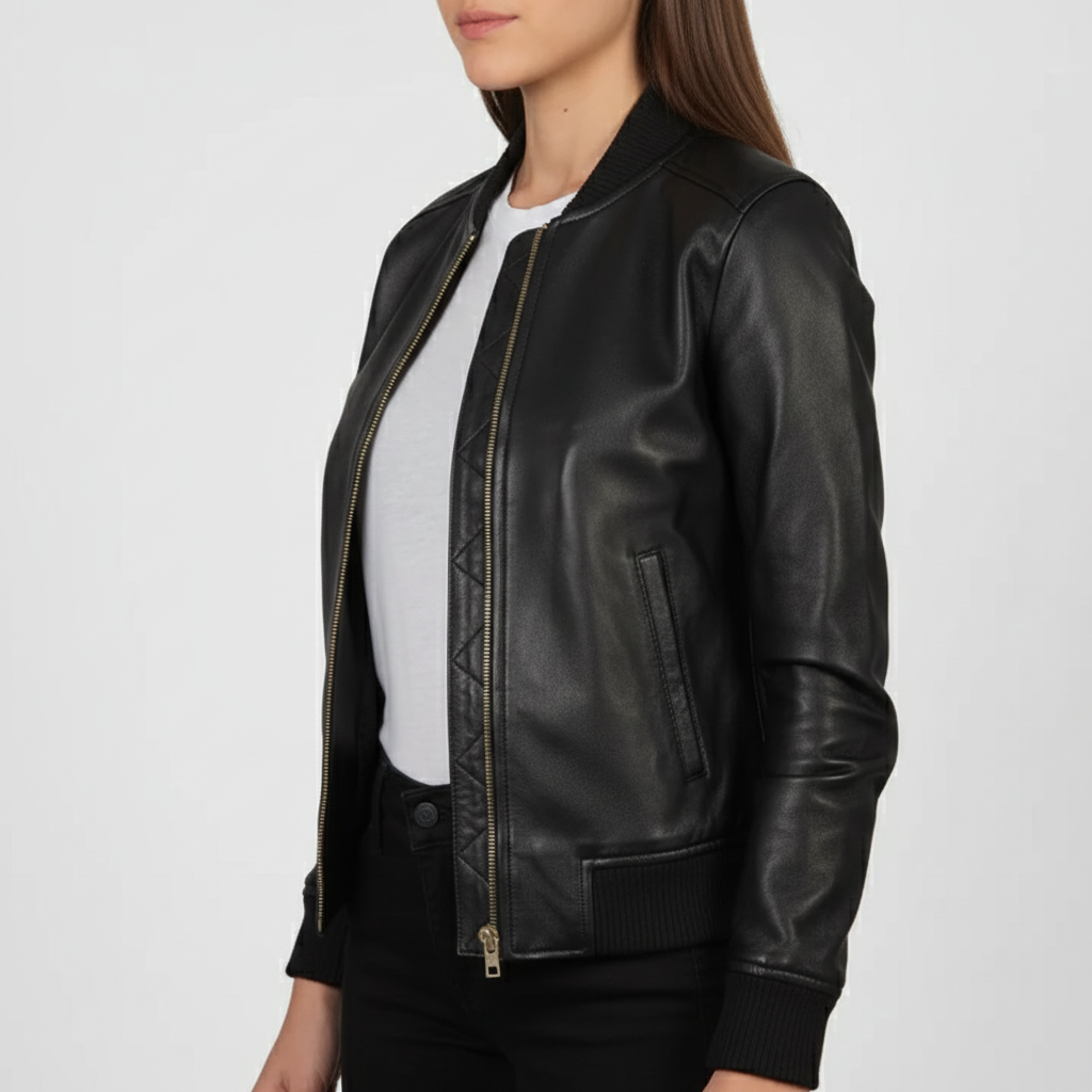 Bliss Black Leather Bomber Jacket