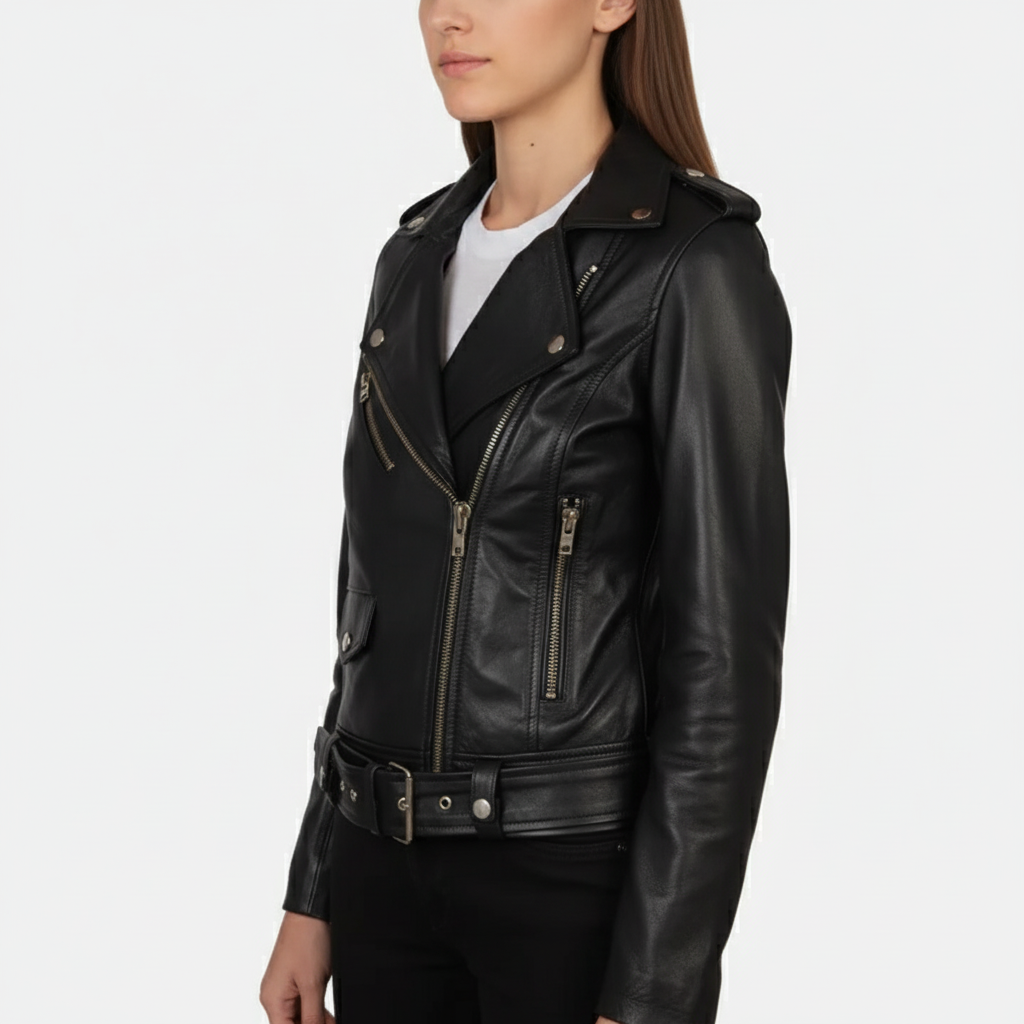 Alison Black Leather Biker Jacket