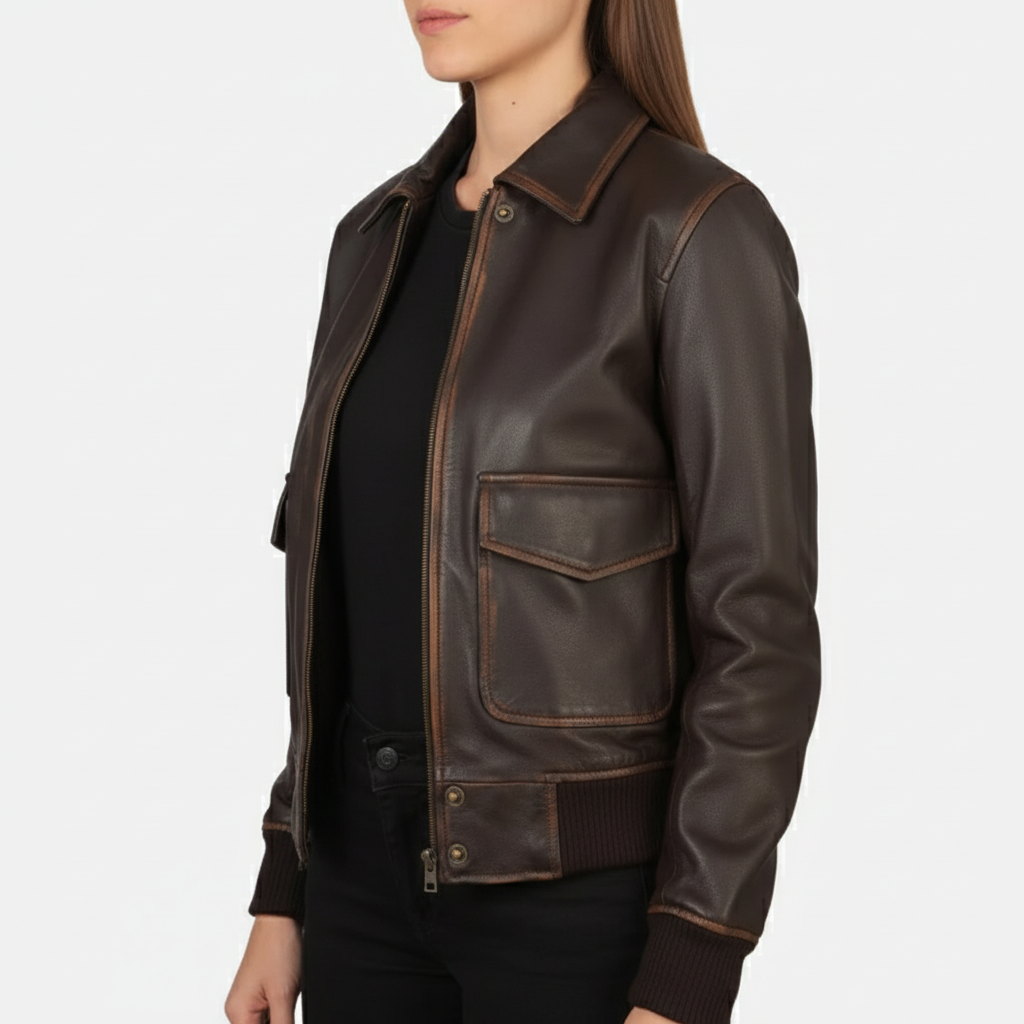 Vesta A-2 Brown Leather Bomber Jacket