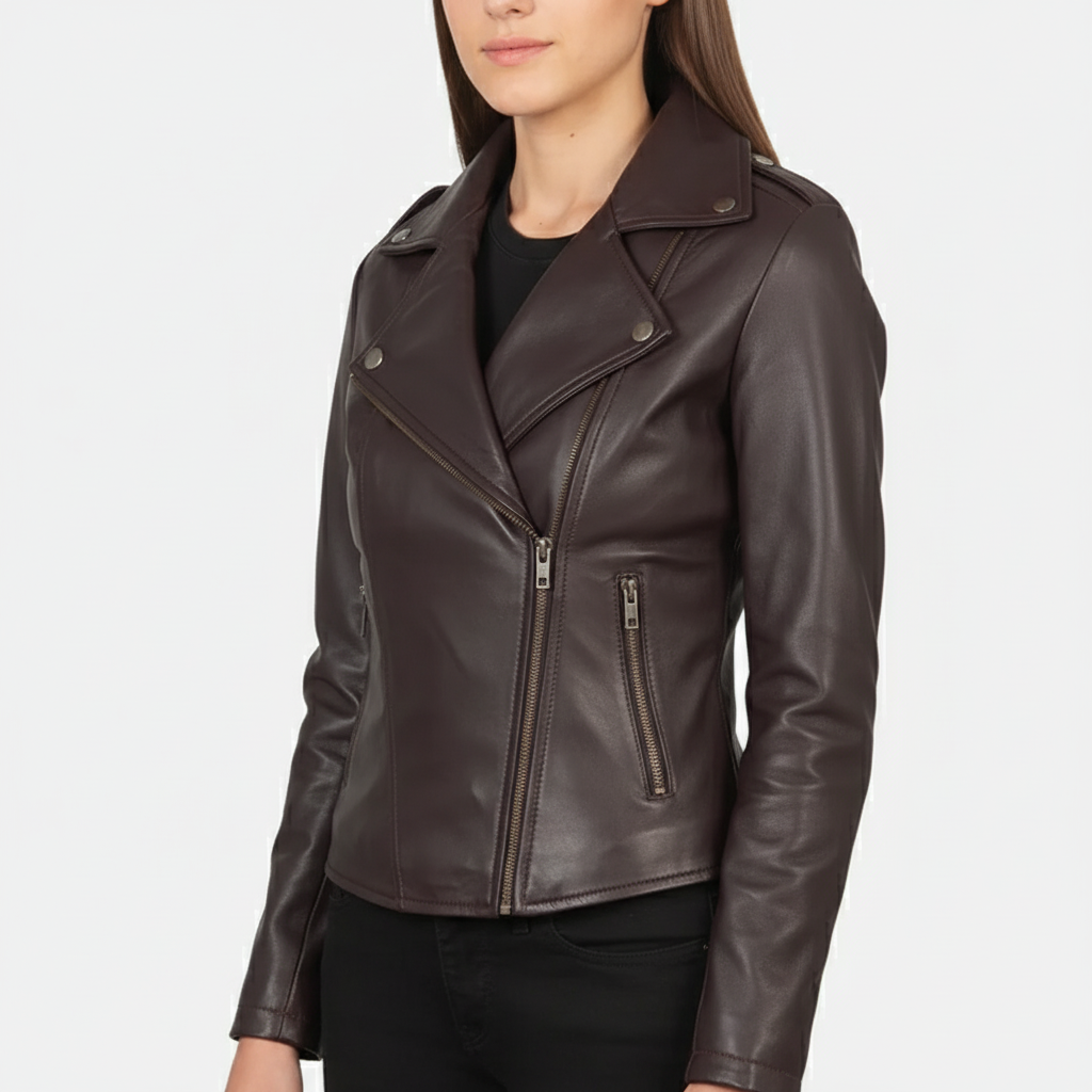 Flash Back Maroon Leather Biker Jacket