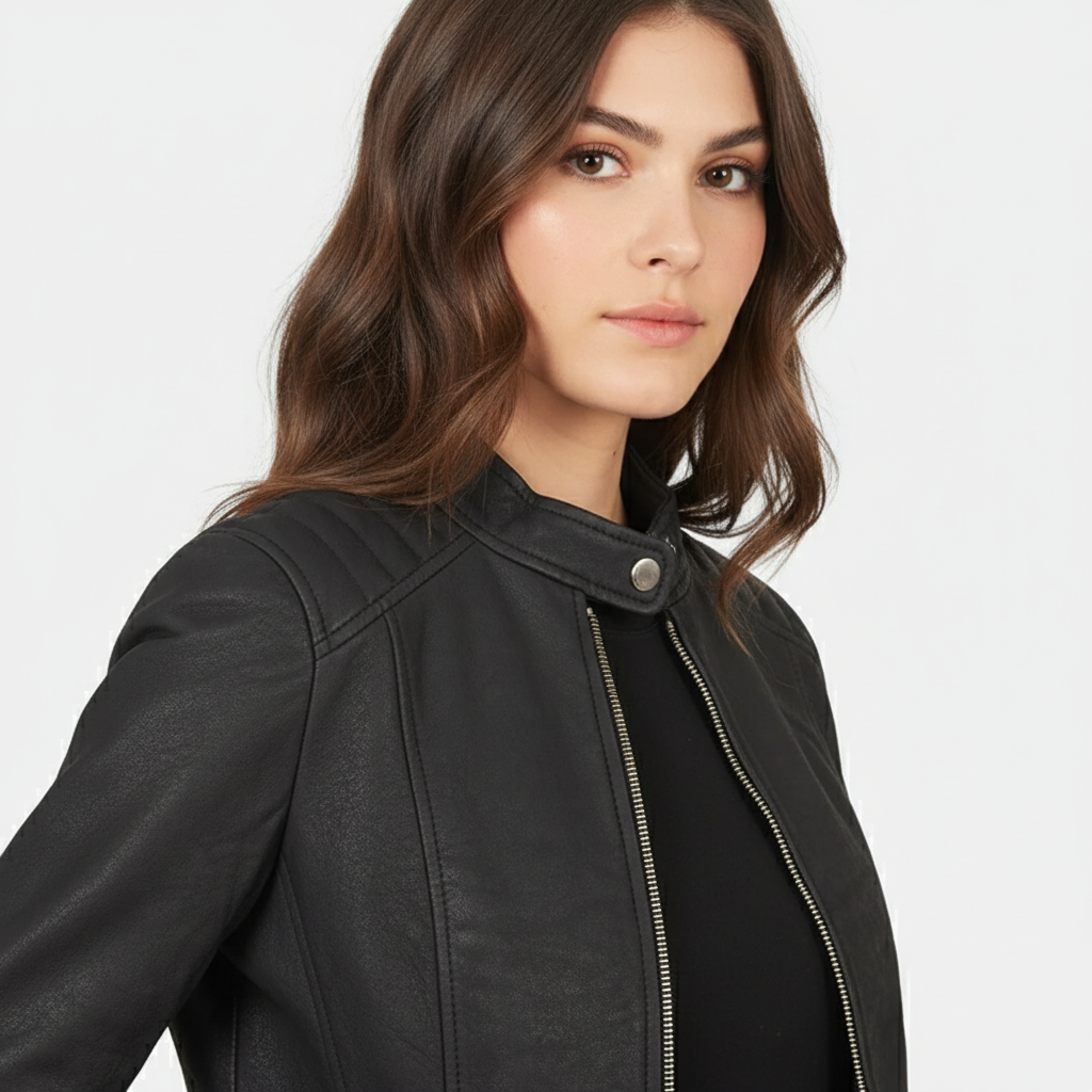Kelsee Distressed Black Leather Biker Jacket