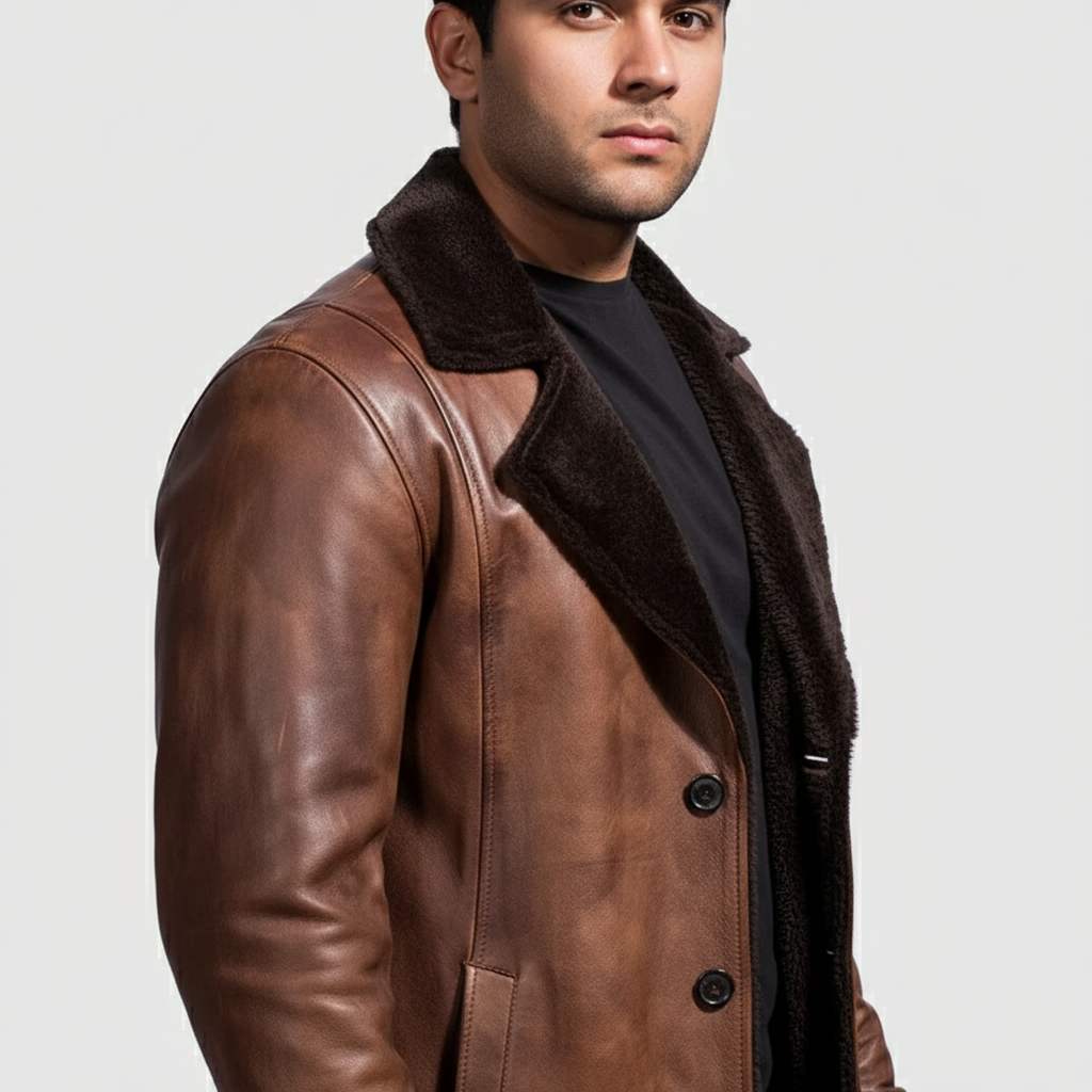 Cinnamon Distressed Leather Fur Coat