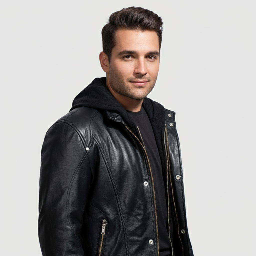 Highschool Black Hooded Leather Jacket