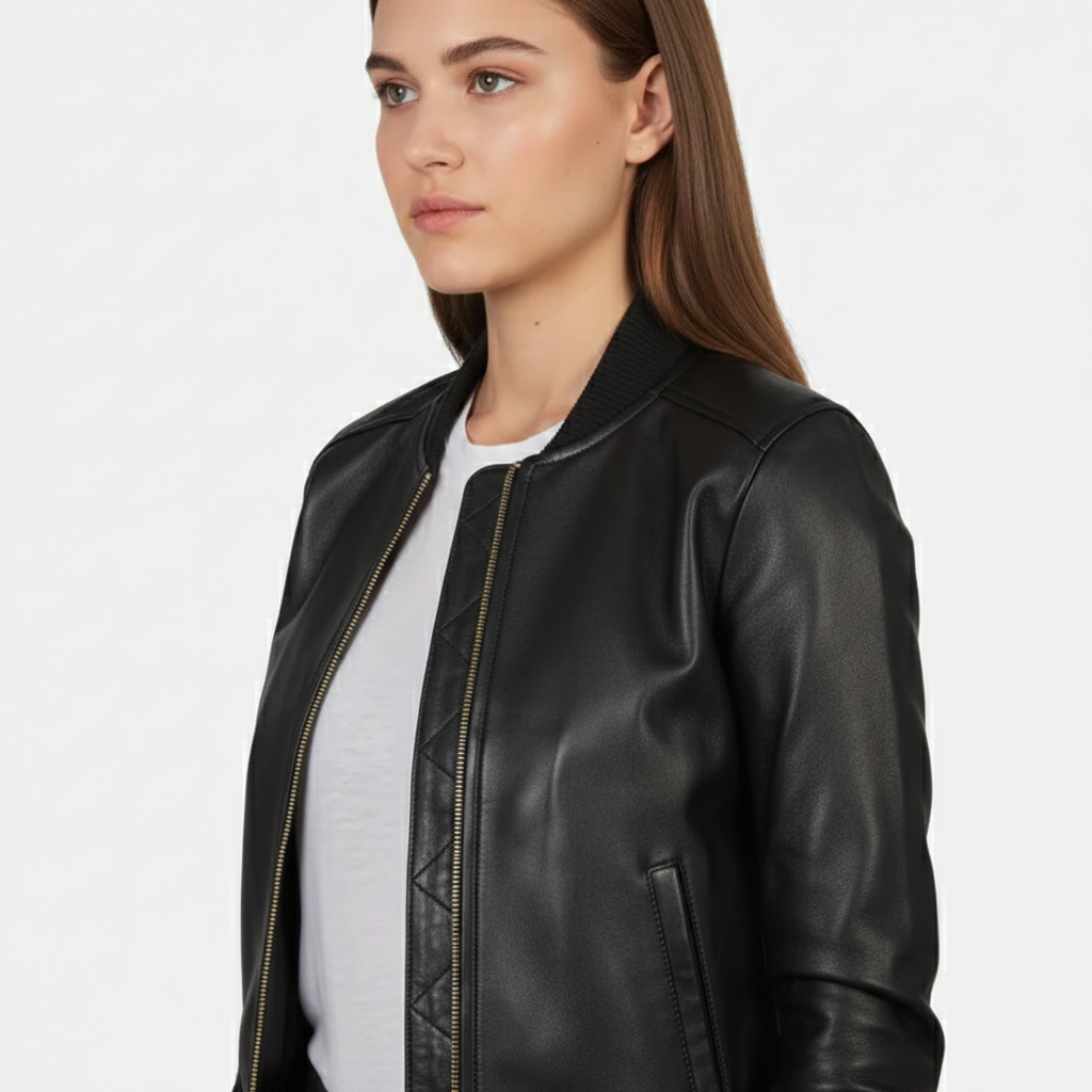 Bliss Black Leather Bomber Jacket