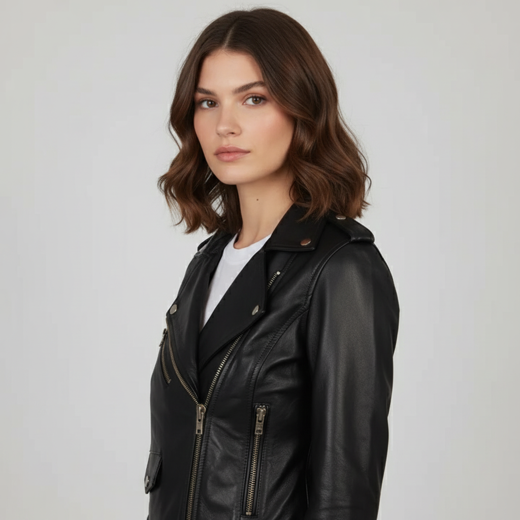 Alison Black Leather Biker Jacket