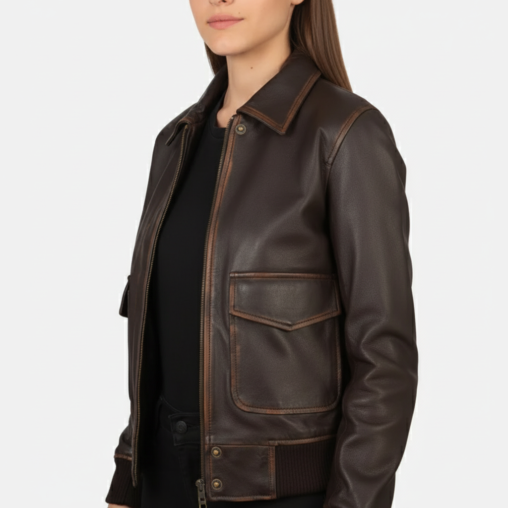 Vesta A-2 Brown Leather Bomber Jacket