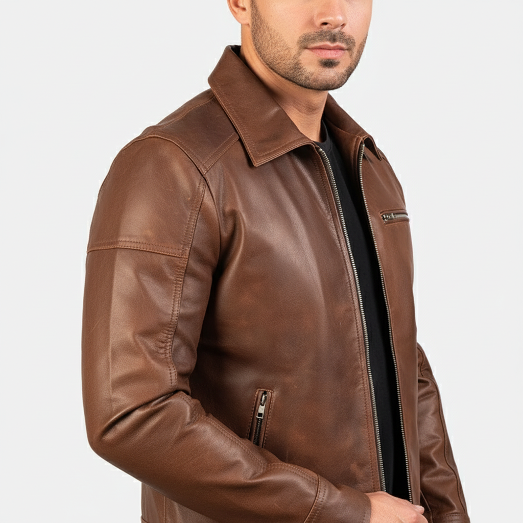 Lavendard Brown Leather Biker Jacket
