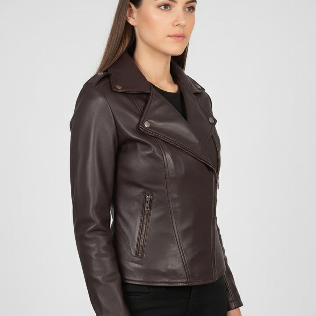 Flash Back Maroon Leather Biker Jacket
