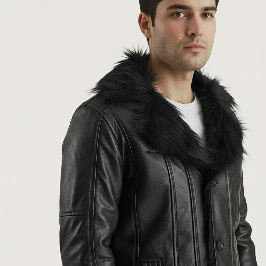 Furcliff Black Leather Coat