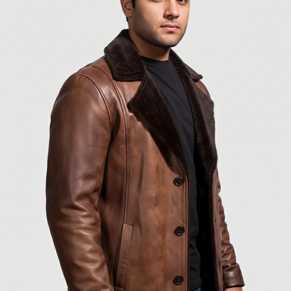 Cinnamon Distressed Leather Fur Coat