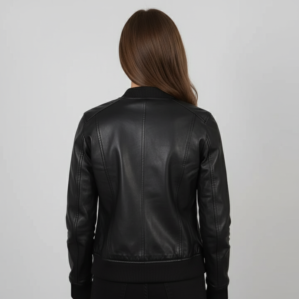 Bliss Black Leather Bomber Jacket