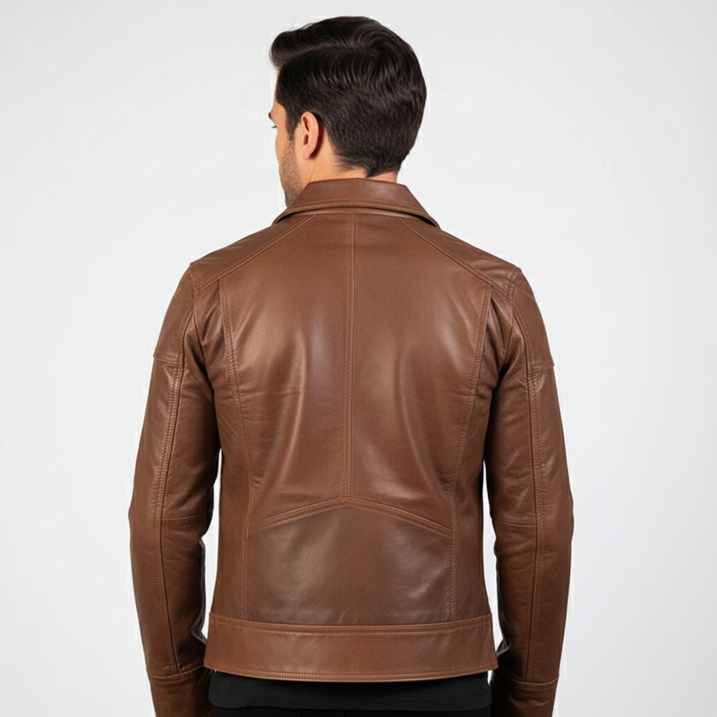 Lavendard Brown Leather Biker Jacket