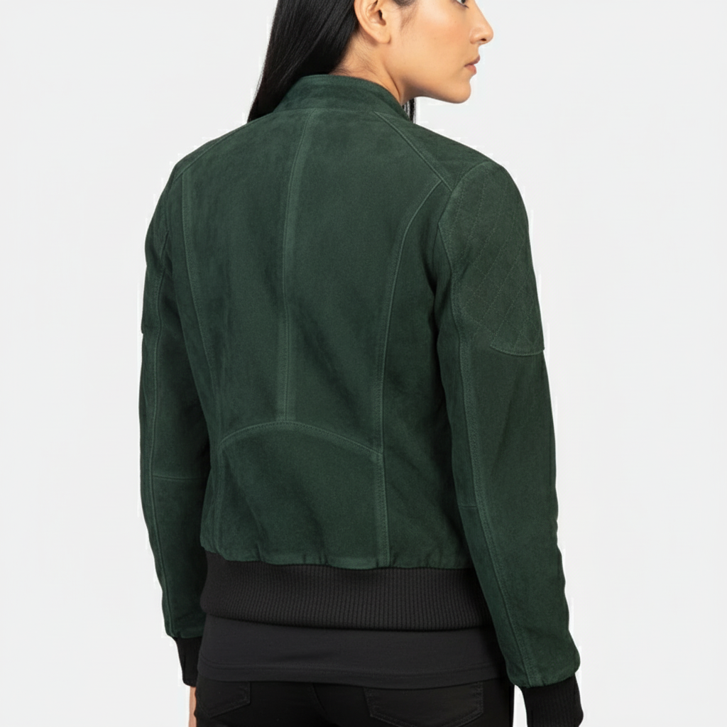 Zeena Green Suede Bomber Jacket
