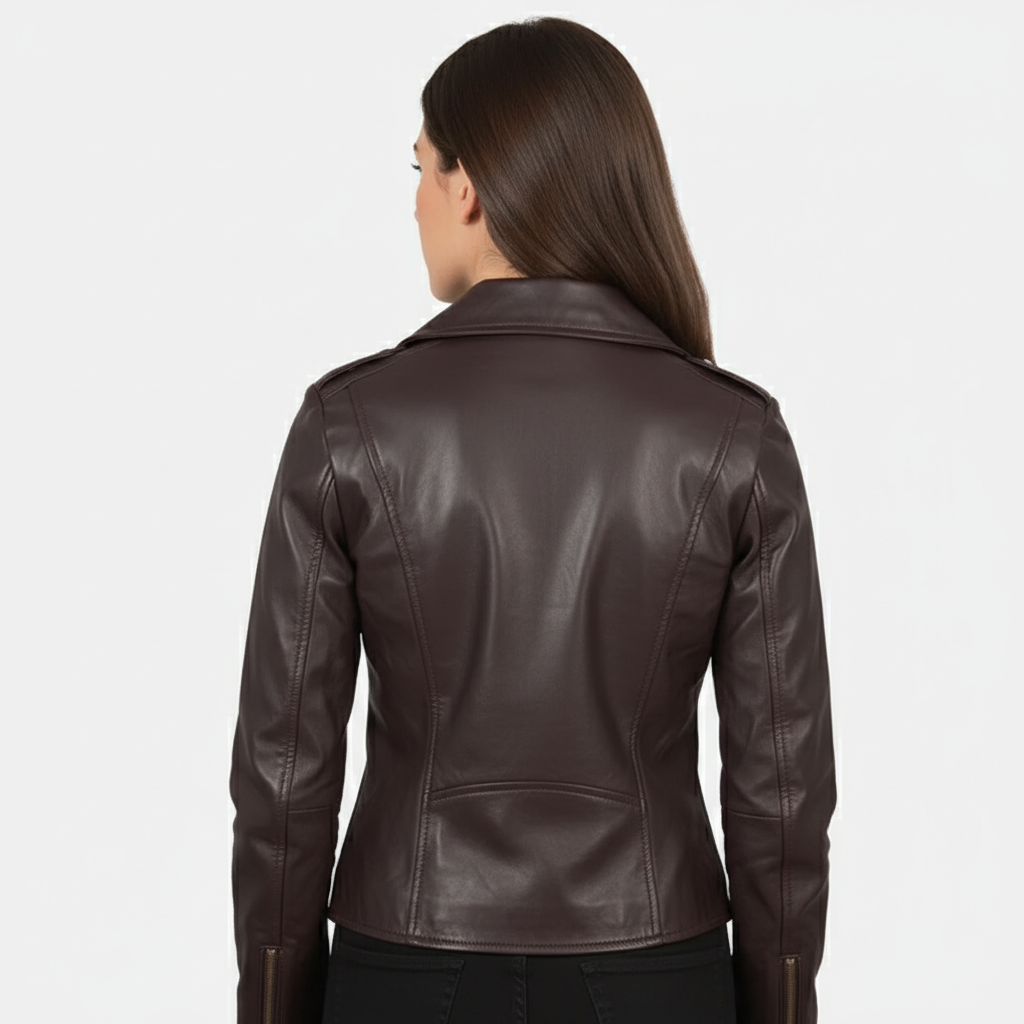 Flash Back Maroon Leather Biker Jacket
