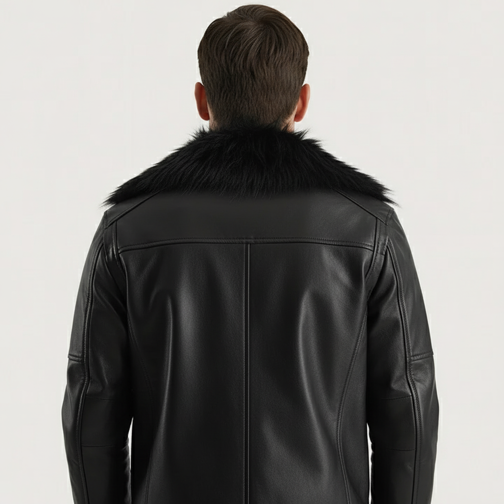Furcliff Black Leather Coat