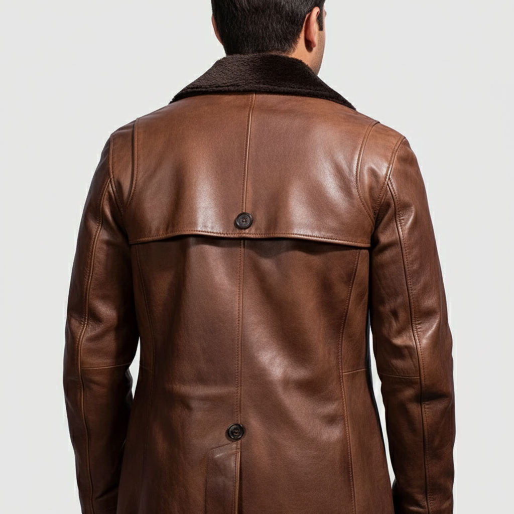 Cinnamon Distressed Leather Fur Coat